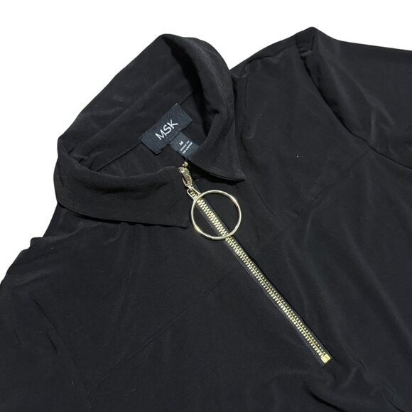 MSK Black Collared Dress | Gold O-Ring Zip Front | Size M | Like New - Picture 5 of 12
